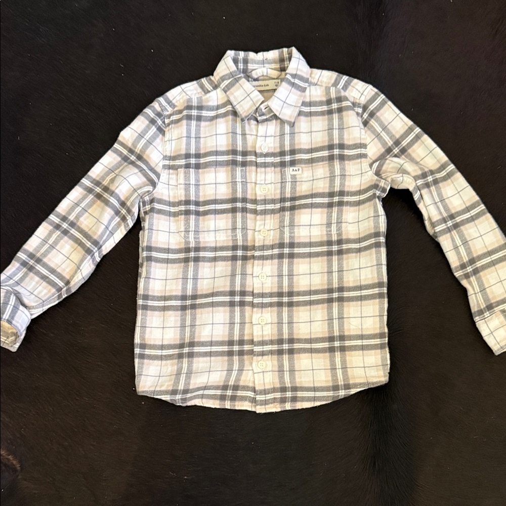 Abercrombie Kids Plaid Button Down Shirt - Gray, White & Cream